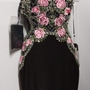 Chic Black Dress with Pink Floral Accents